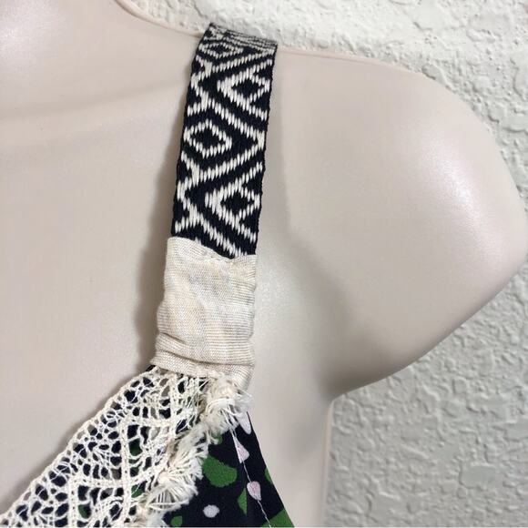 Rewind Tribal Print Macrame Tank Top Orange Ombre Black Tribal Design V Neck - Picture 5 of 16